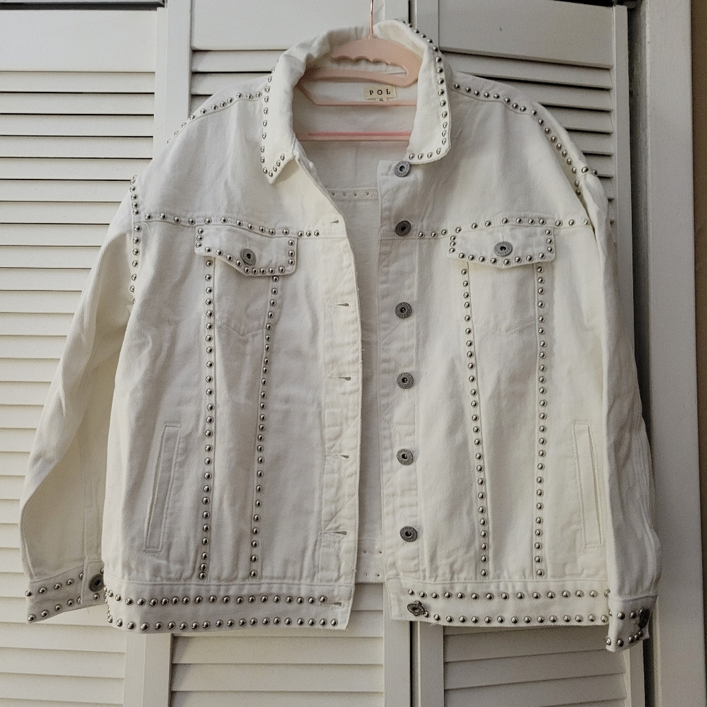Studded White Denim Jacket - Picture 1 of 2